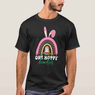 One Hoppy Teacher Glad påsk Day Rainbow T Shirt