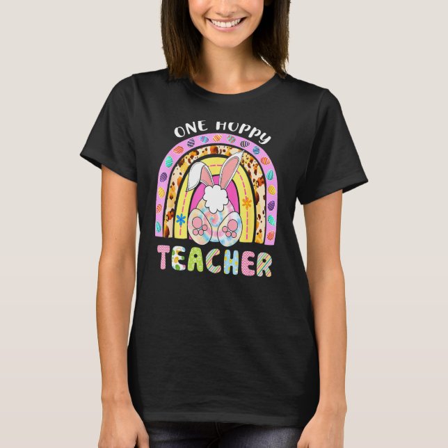 One Hoppy Teacher Påsk Rainbow Glad påsk Day T Shirt (Framsida)