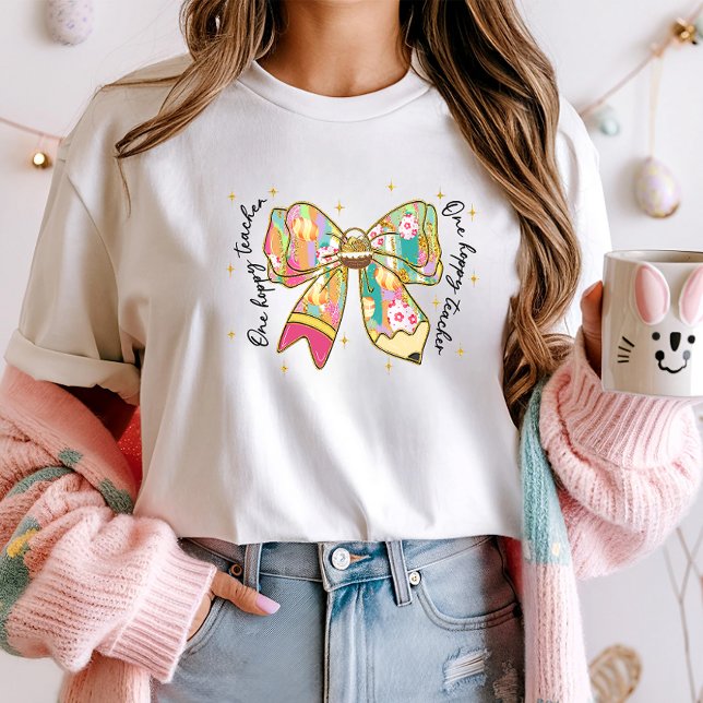 One Hoppy Teacher Påsk Tee, Cute Bow Coquette T Shirt (Skapare uppladdad)