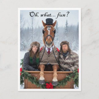 One Horse Open Sleigh Pun Holiday Postcard Helg Vykort