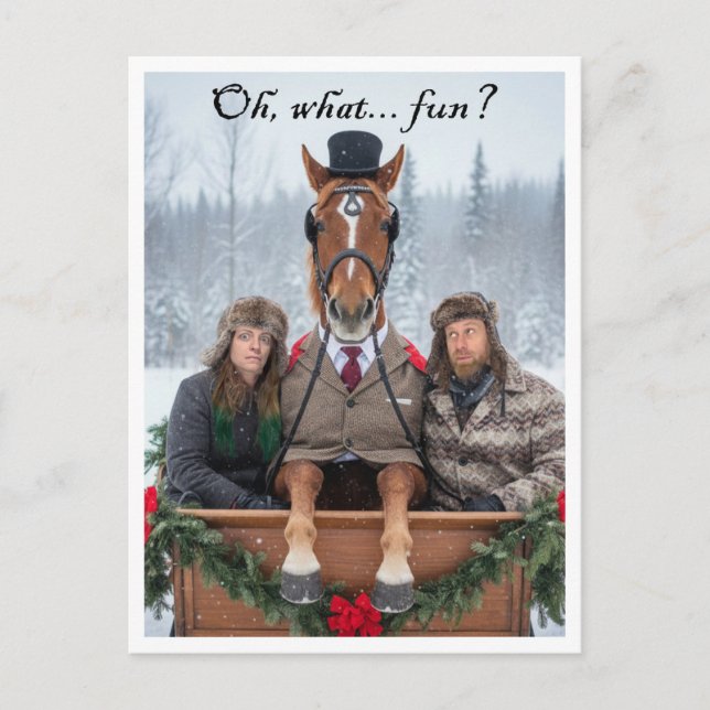 One Horse Open Sleigh Pun Holiday Postcard Helg Vykort (Framsida)