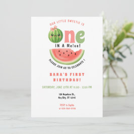 One in a Melon 1-års födelsedags sommar tjej inbju Inbjudningar