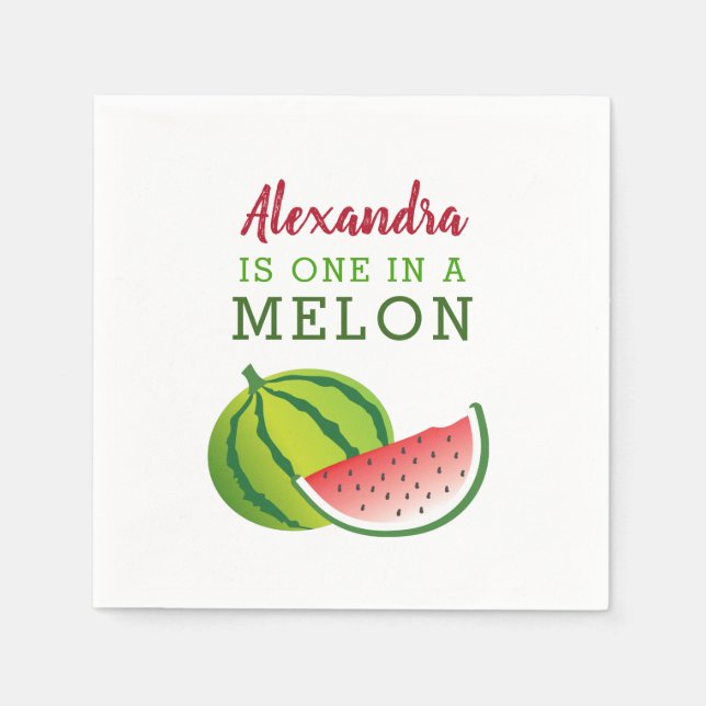 One in a Melon 1-års födelsedagsfest Pappersservett (Framsidan)