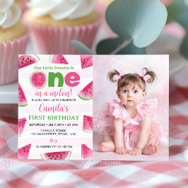 One In A Melon 1-års födelsedagsfoto med vattenmel Inbjudningar