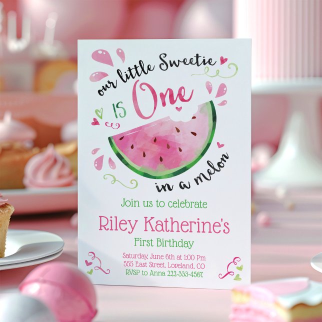 One in a Melon 1-års födelsedagsinbjudan Inbjudningar (Skapare uppladdad)