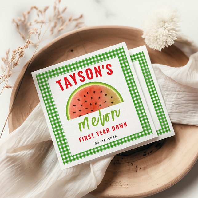 One in a Melon 1st Birthday – Cute Watermelon Pappersservett (Skapare uppladdad)