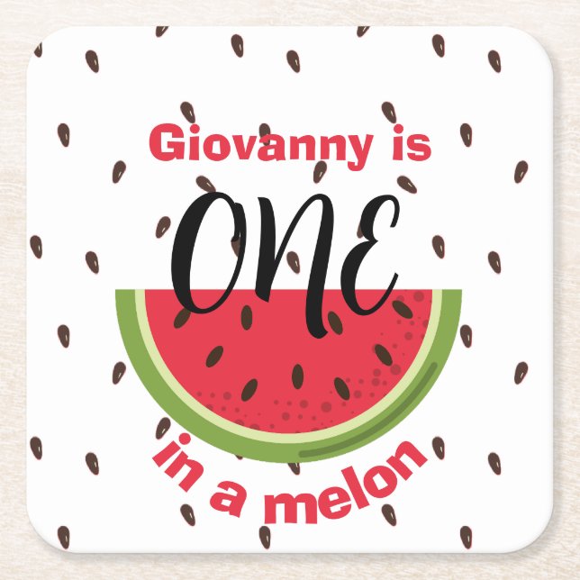 One in a Melon 1st Birthday Party Underlägg Papper Kvadrat (Framsidan)