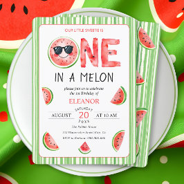 One in a melon 1st birthday watermelon party inbjudningar