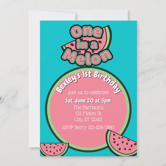 One in a Melon, 1st Bright Watermelon Birthday Inbjudningar (Framsida)