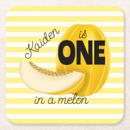 One in a Melon First 1st Birthday Party Underlägg Papper Kvadrat
