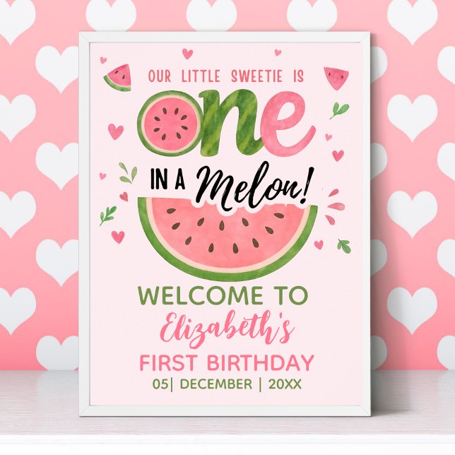 One in a Melon First Birthday Girl Party Poster (Skapare uppladdad)