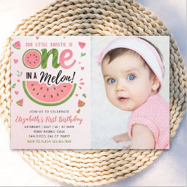 One in a Melon! First Birthday Girl With photo Inbjudningar