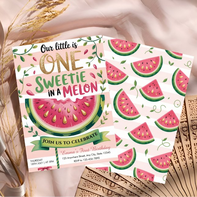 One in a Melon Första Födelsedagsfest Inbjudningar (Skapare uppladdad)
