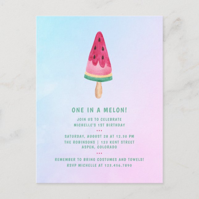 One in a Melon Glasskaka 1-årsfest Vykort (Framsida)