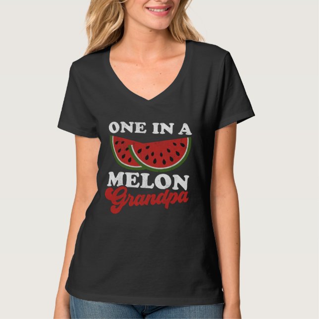 One In A Melon Grandpa  Watermelon  Summer Retro T Shirt (Framsida)