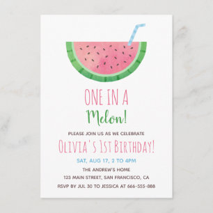 One In A Melon Vattenmelon 1-års Födelsedagsfest Inbjudningar