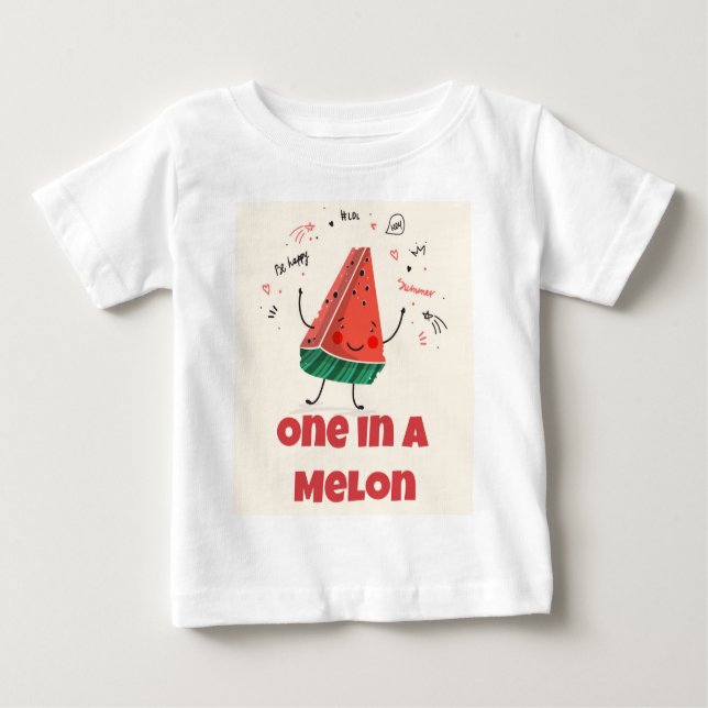 One in a Melon - Vattenmelon Design + Be Happy Bak T Shirt (Framsida)