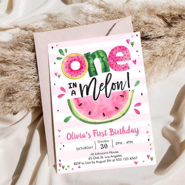 One In A Melon Watermelon 1st Birthday Invitation Inbjudningar (Skapare uppladdad)