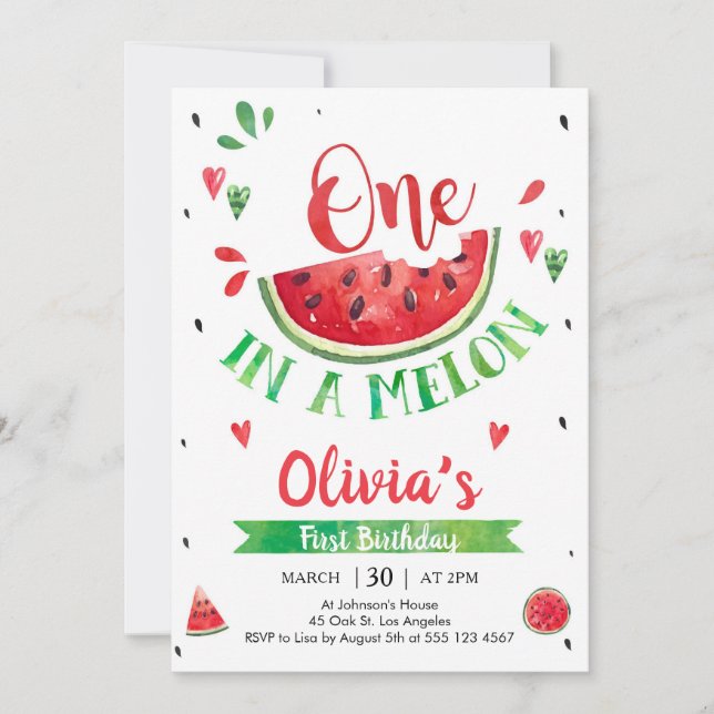 One In A Melon Watermelon 1st Birthday Invitation Inbjudningar (Framsida)