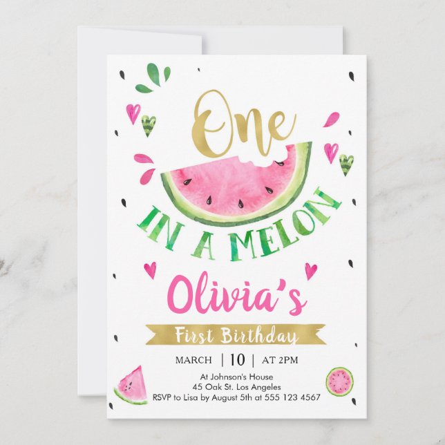 One In A Melon Watermelon 1st Birthday Invitation Inbjudningar (Framsida)