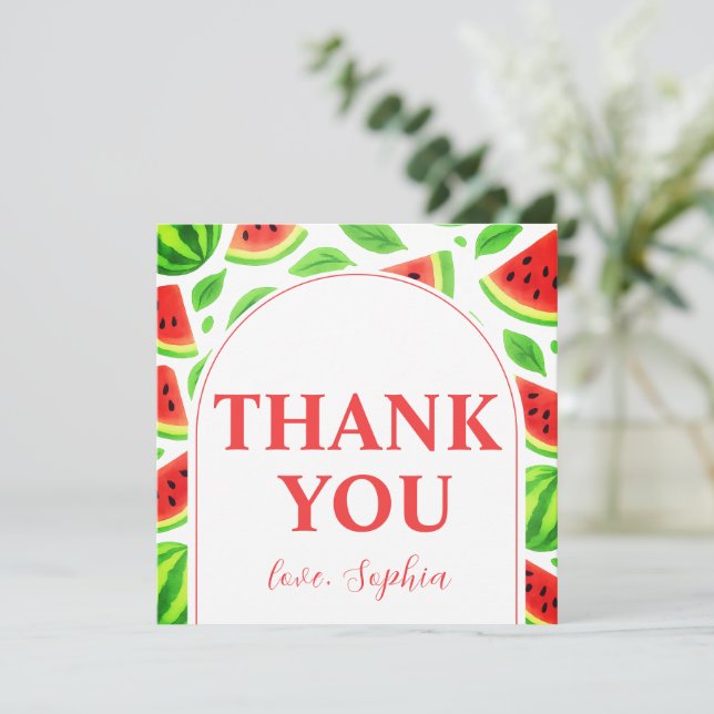 One In A Melon Watermelon Birthday Party Tack Kort (Stående Fram)