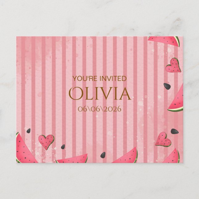 One in a Melon Watermelon First Birthday Invitatio Vykort (Framsida)