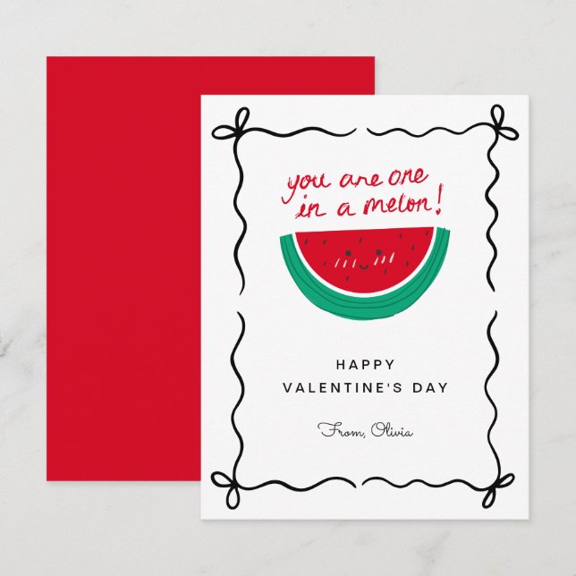 One In Melon! Funny Hand Drawn Valentine's Day Anteckningskort (Fram/baksida)