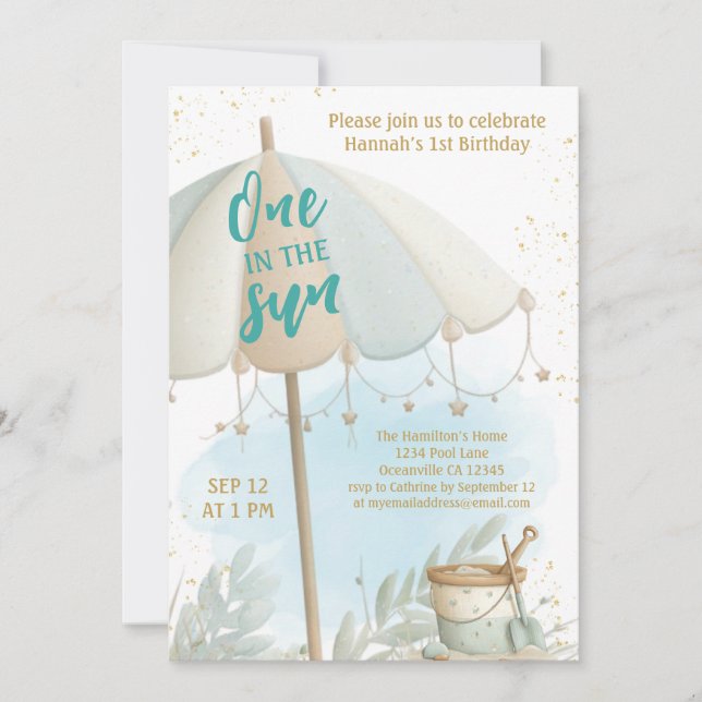 One in the Sun Summer Beach First Birthday Inbjudningar (Framsida)