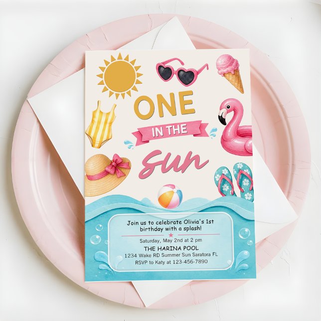 One In The Sun Summer Pool Birthday Party  Inbjudningar (Skapare uppladdad)