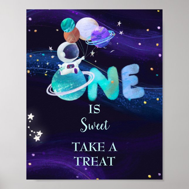 One Is Sweet Take A Treat Space Galaxy Birthday Poster (Framsidan)