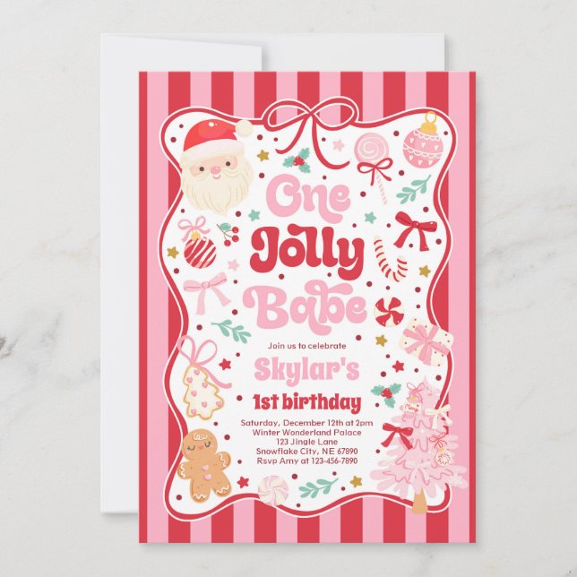 One Jolly Babe Christmas Coquette Bow 1st Birthday Inbjudningar (Framsida)