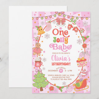 ONE jolly babe Christmas girl 1st birthday invite. Inbjudningar