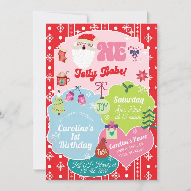 One Jolly Babe girl Christmas 1st birthday invite. Inbjudningar (Framsida)