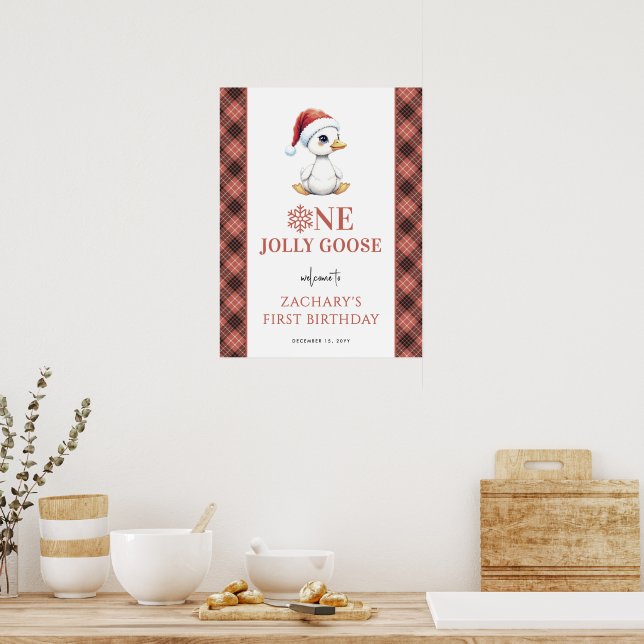 One Jolly Goose Modern First Birthday Welcome Sign Poster (Kök)