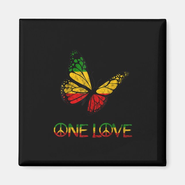 One Kärlek Butterfly Rasta Reggae Peace Magnet (Framsidan)