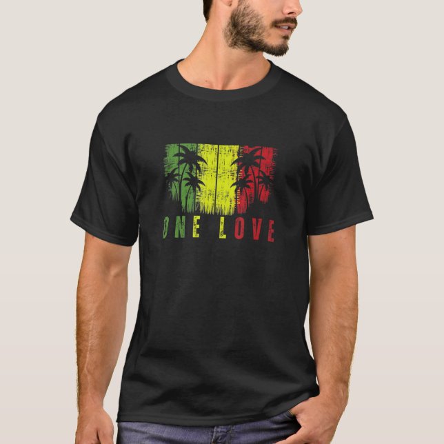 One Kärlek Handflatan Träd Reggae Music Rasta 1 T Shirt (Framsida)