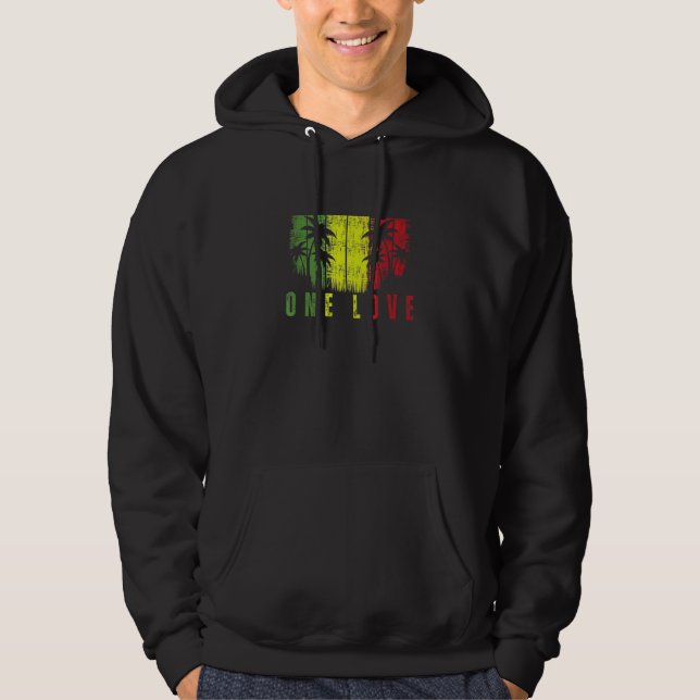 One Kärlek Handflatan Träd Reggae Music Rasta Hoodie (Framsida)