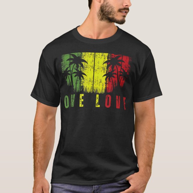 One Kärlek Handflatan Träd Reggae Music Rasta T Shirt (Framsida)
