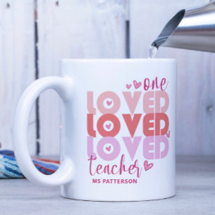 One Kärlek Lärare Rosa Modern Personlig Namn Kaffemugg