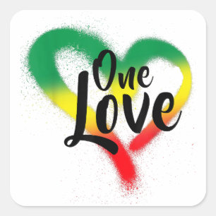One Kärlek One Heart Reggae Vibes Fyrkantigt Klistermärke