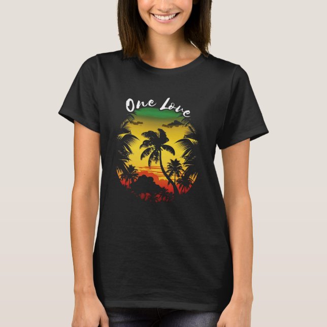 One Kärlek Rasta Reggae Sunset Rastafarian Jamaica T Shirt (Framsida)