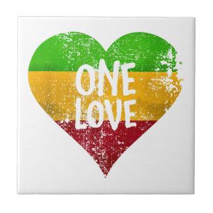 One Kärlek Rastafari T-Shirt Jamaica Retro Vintage Kakelplatta