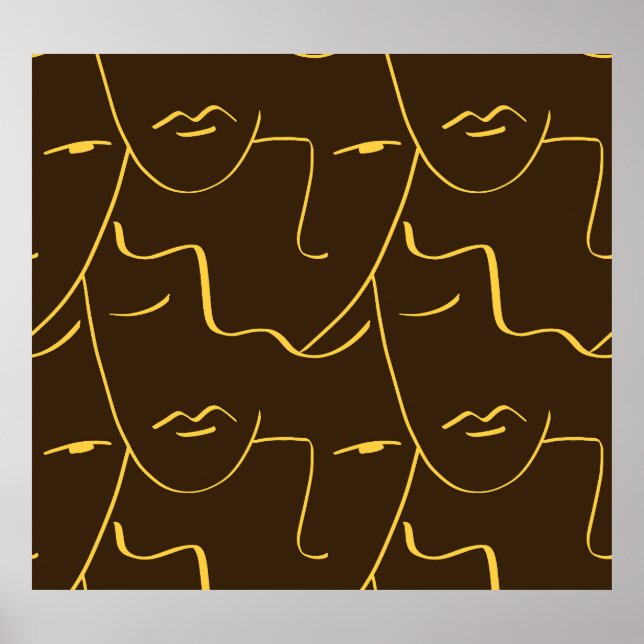 One Line Teckning Ansikte Mönster Poster (Framsidan)
