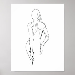 One Line Teckning nackte Frau Rücken Single Art Poster