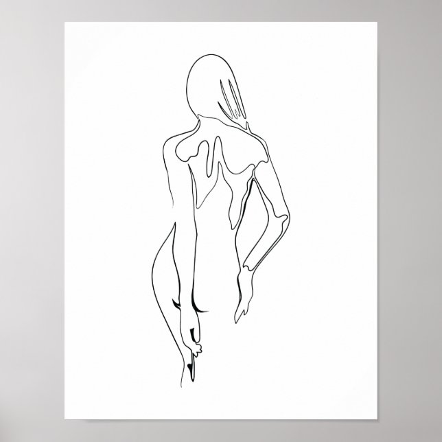 One Line Teckning nackte Frau Rücken Single Art Poster (Framsidan)