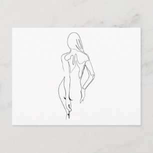 One Line Teckning nackte Frau Rücken Single Art Vykort