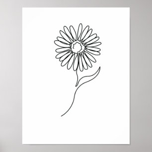 One Line Teckning Sonnenblume Single Art Poster