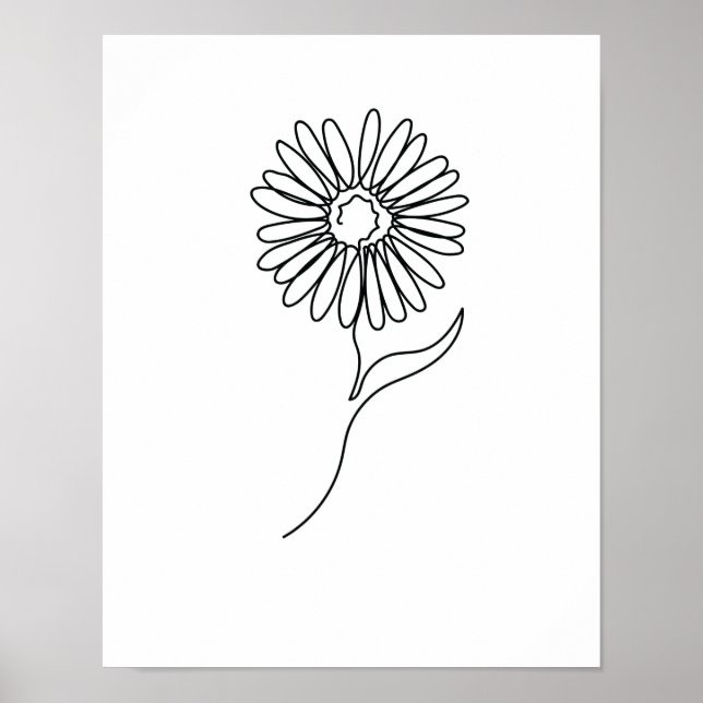One Line Teckning Sonnenblume Single Art Poster (Framsidan)
