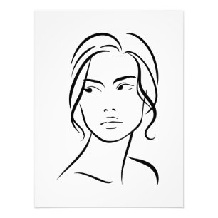 One Line Woman Ansikte Teckning 4 Fototryck
