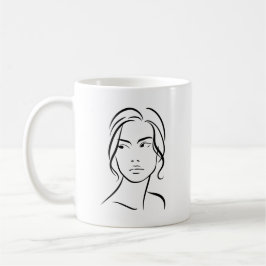 One Line Woman Ansikte Teckning 4 Kaffemugg